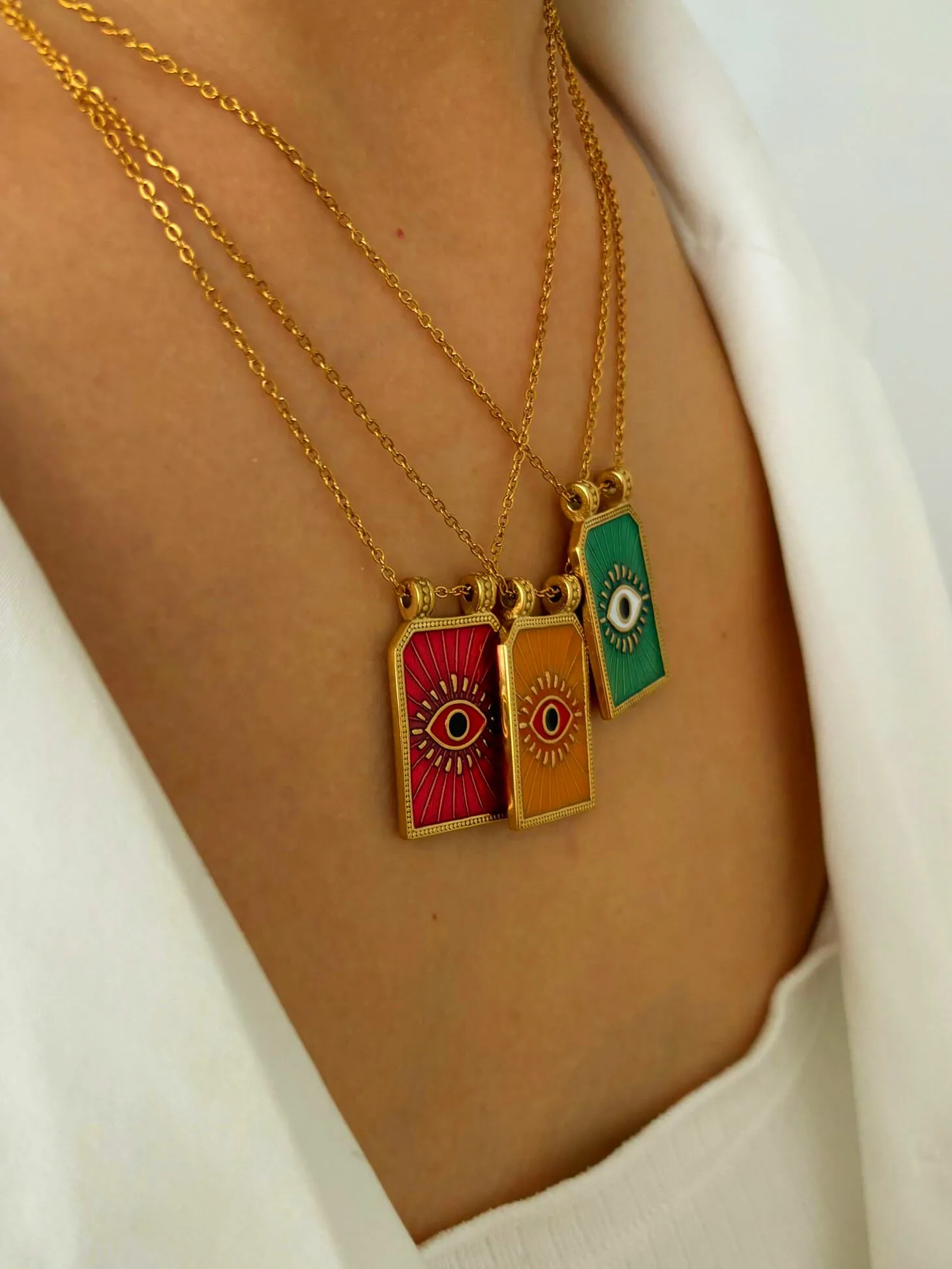Retro Simple Style Red Heart Eye 316L Stainless Steel  Enamel 18K Gold Plated Women's Pendant Necklace display picture 7