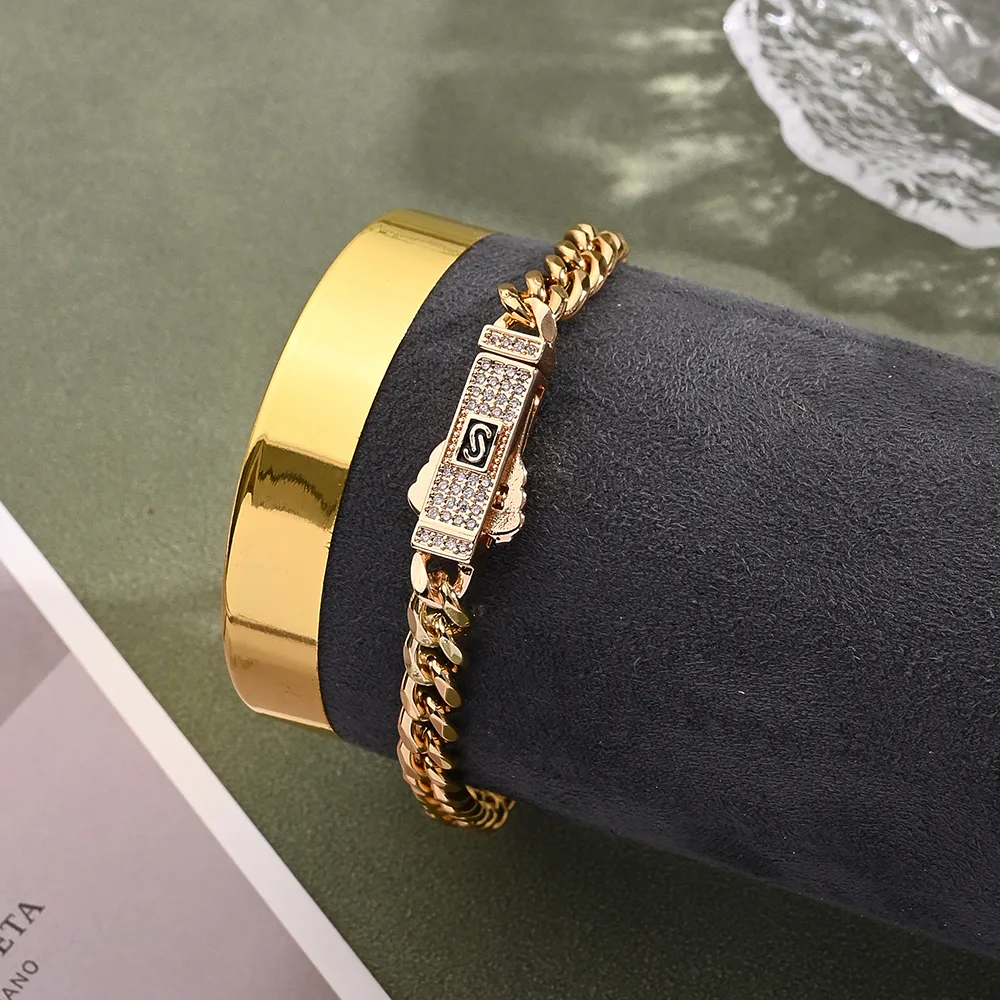 Vacation Modern Style Artistic Rectangle 304 Stainless Steel Copper Handmade Polishing Plating Zircon 18K Gold Plated Unisex Bracelets display picture 4