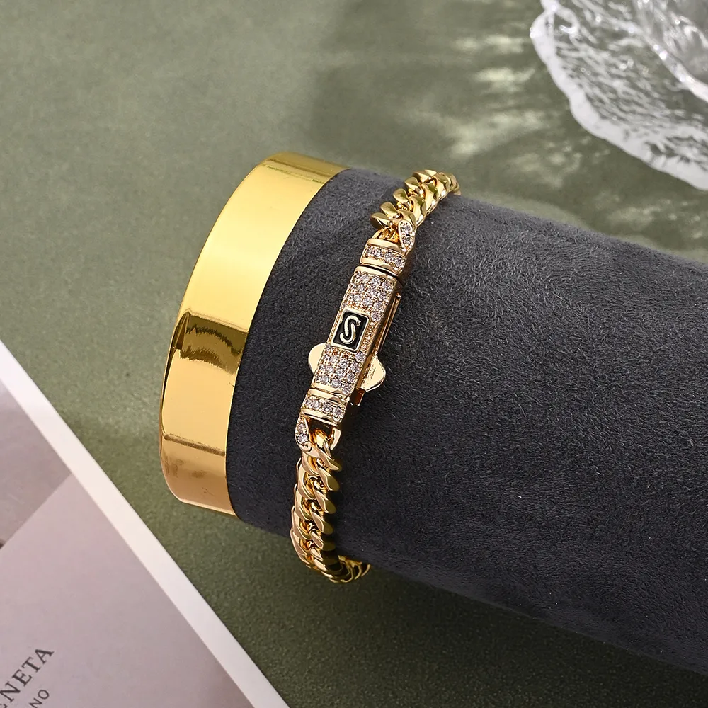 Vacation Modern Style Artistic Rectangle 304 Stainless Steel Copper Handmade Polishing Plating Zircon 18K Gold Plated Unisex Bracelets display picture 6