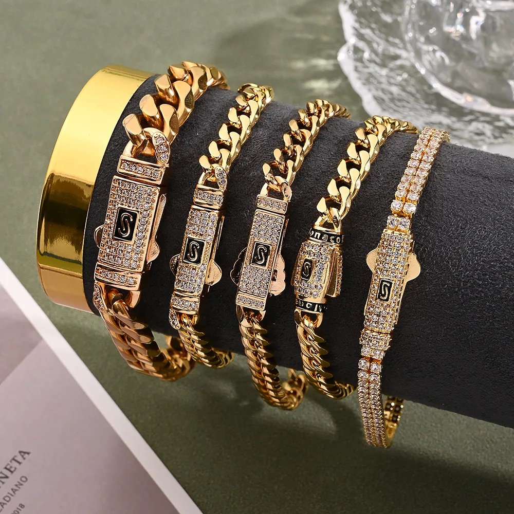 Vacation Modern Style Artistic Rectangle 304 Stainless Steel Copper Handmade Polishing Plating Zircon 18K Gold Plated Unisex Bracelets display picture 1