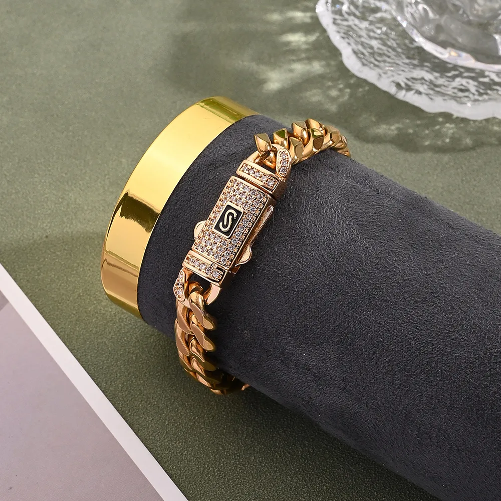 Vacation Modern Style Artistic Rectangle 304 Stainless Steel Copper Handmade Polishing Plating Zircon 18K Gold Plated Unisex Bracelets display picture 5