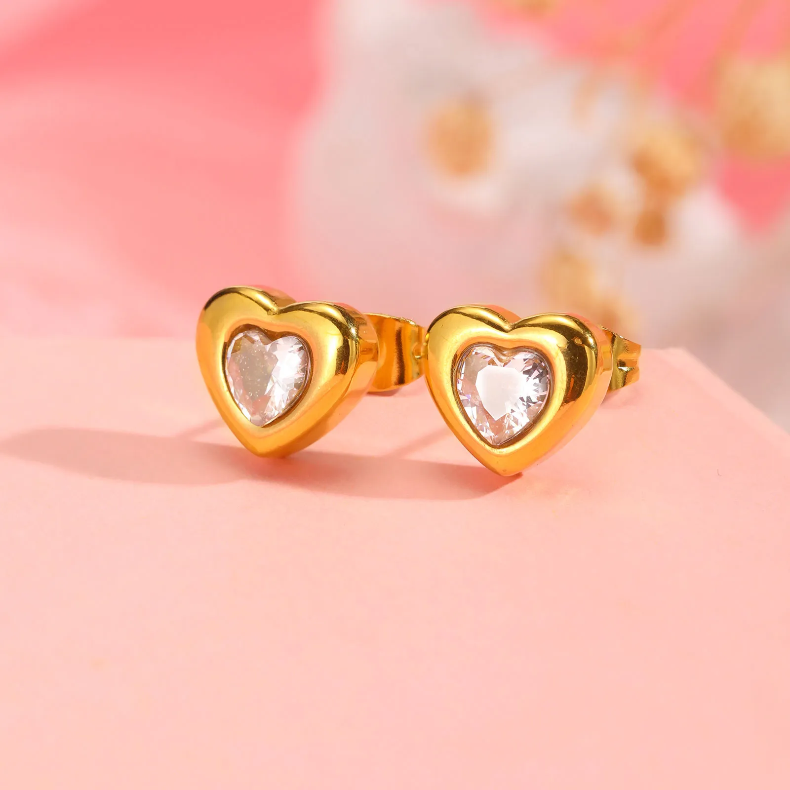 1 Pair Simple Style Heart Shape 201 Stainless Steel Ear Studs display picture 4