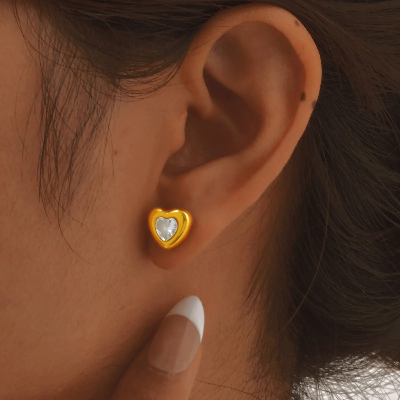 1 Pair Simple Style Heart Shape 201 Stainless Steel Ear Studs display picture 7