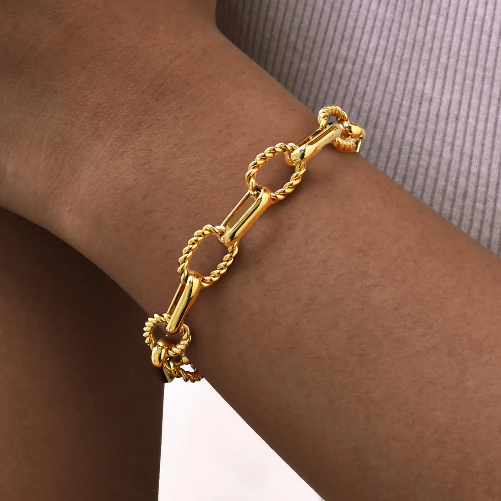 Vintage Style Classic Style Geometric 201 Stainless Steel 18K Gold Plated Paperclip Chain Bracelets In Bulk display picture 4