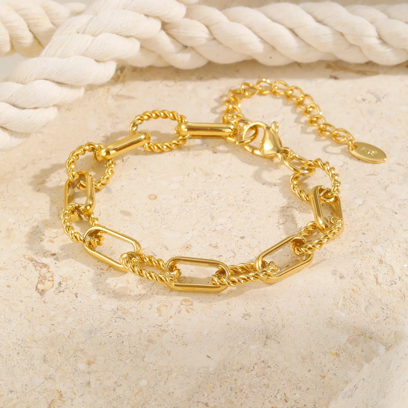 Vintage Style Classic Style Geometric 201 Stainless Steel 18K Gold Plated Paperclip Chain Bracelets In Bulk display picture 5