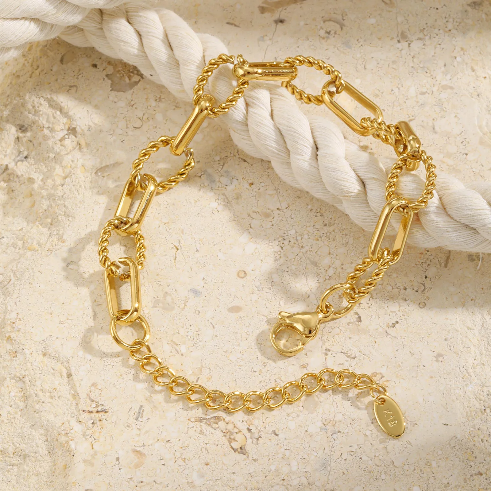 Vintage Style Classic Style Geometric 201 Stainless Steel 18K Gold Plated Paperclip Chain Bracelets In Bulk display picture 6