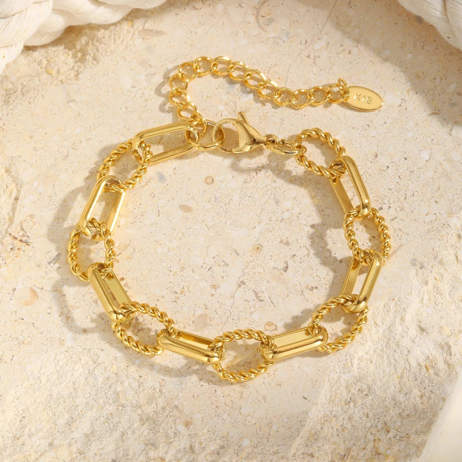 Vintage Style Classic Style Geometric 201 Stainless Steel 18K Gold Plated Paperclip Chain Bracelets In Bulk display picture 7