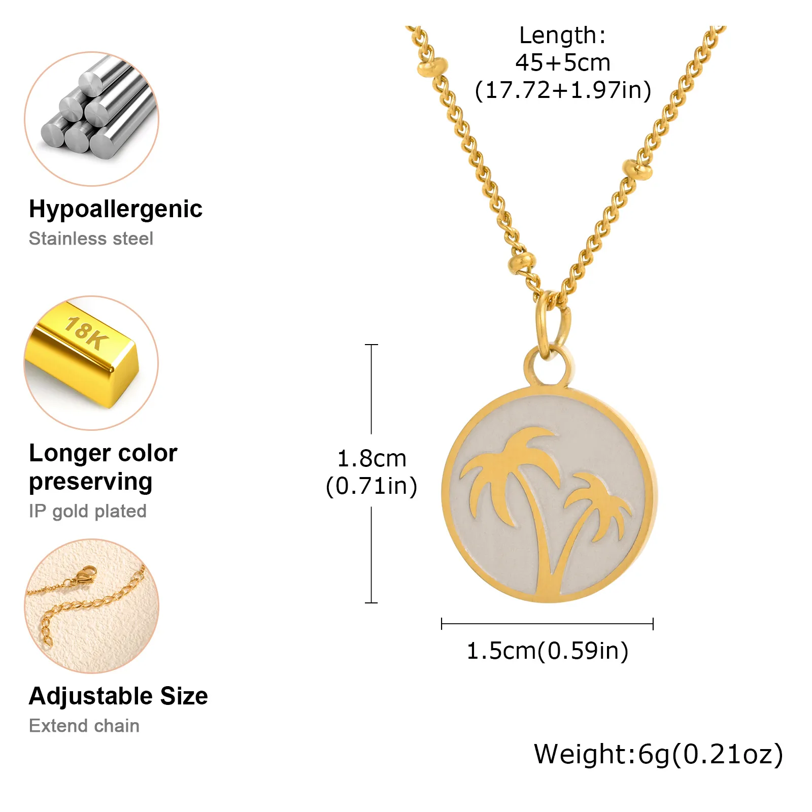 Wholesale Jewelry Vintage Style Palm Tree 201 Stainless Steel 18K Gold Plated Pendant Necklace Cable Chain display picture 8
