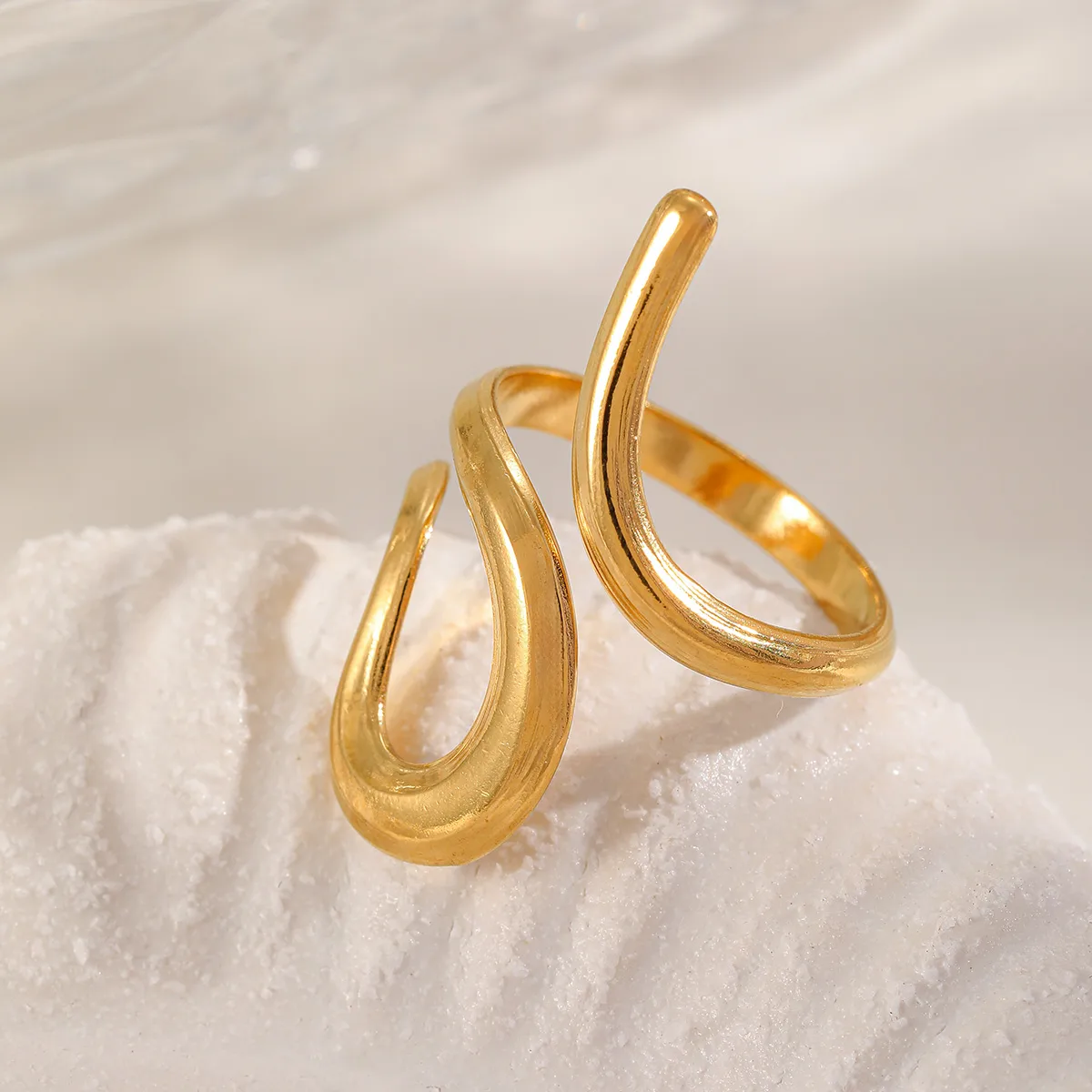 Casual Simple Style Irregular Geometric 304 Stainless Steel 18K Gold Plated Women's Open Rings display picture 2