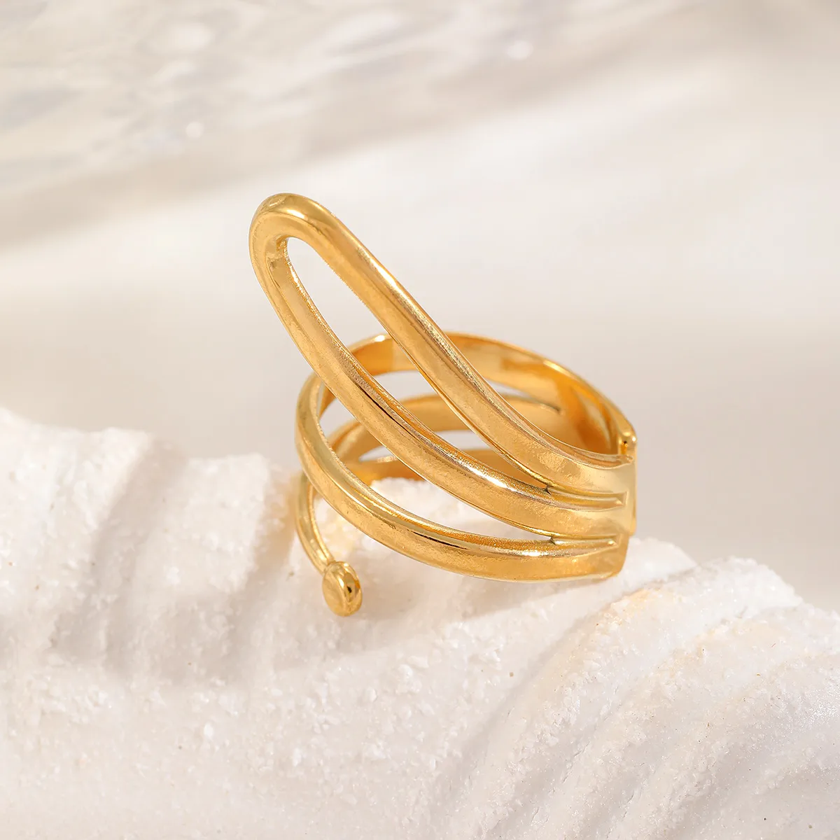 Casual Simple Style Irregular Geometric 304 Stainless Steel 18K Gold Plated Women's Open Rings display picture 3