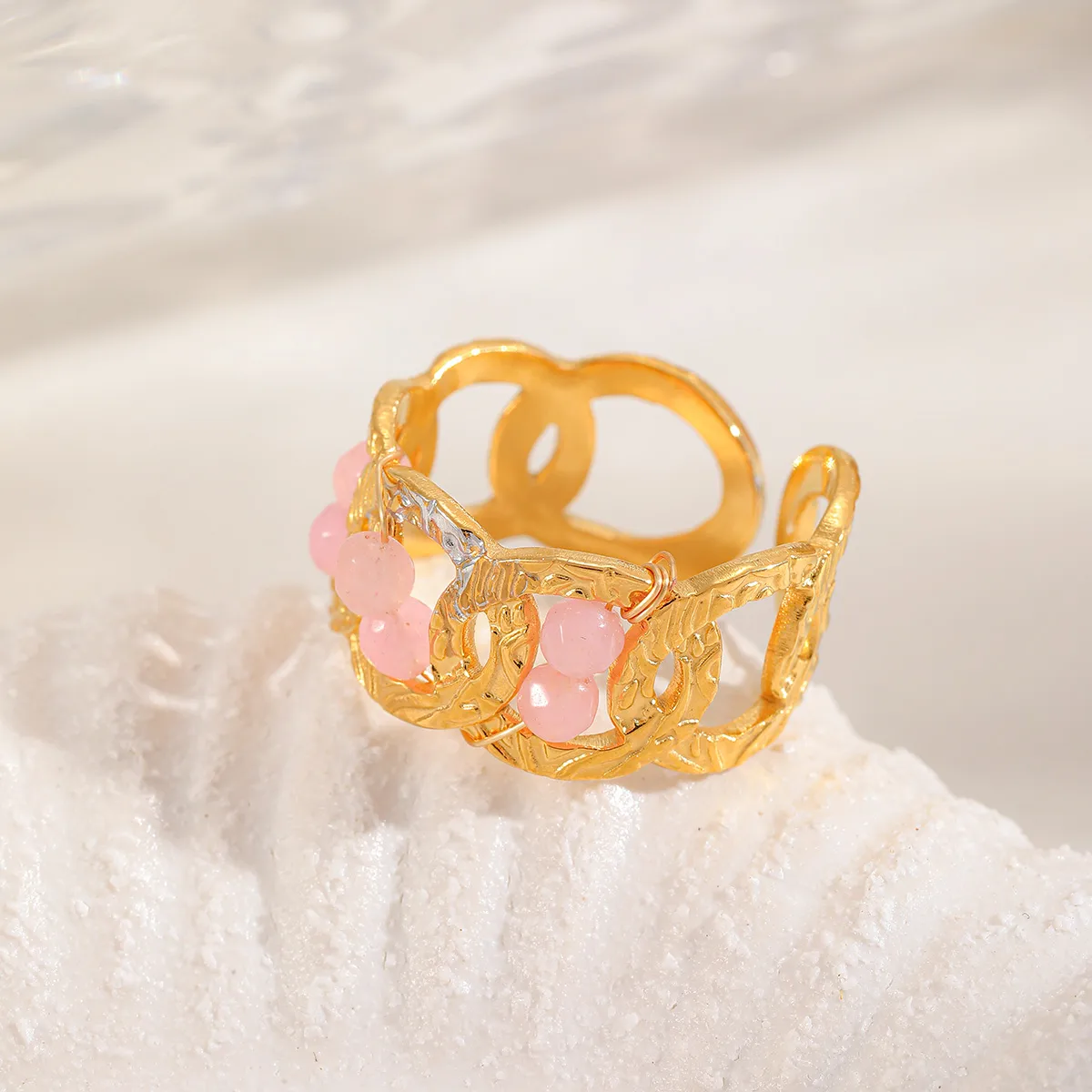 Cute Romantic Shiny Sun Leaves Heart Shape 304 Stainless Steel Inlay Zircon 18K Gold Plated Women's Open Rings display picture 4