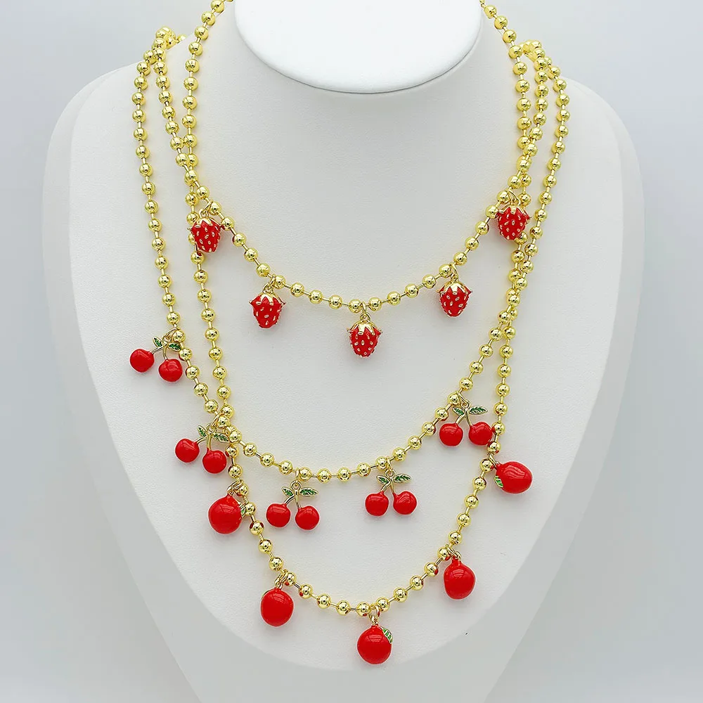 Retro Classic Style Cherry Apple Strawberry Copper Women's Multi Charms Necklace display picture 1