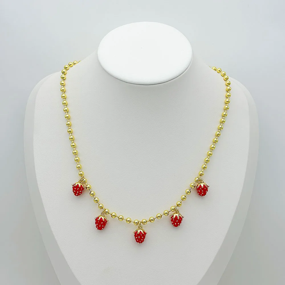Retro Classic Style Cherry Apple Strawberry Copper Women's Multi Charms Necklace display picture 3