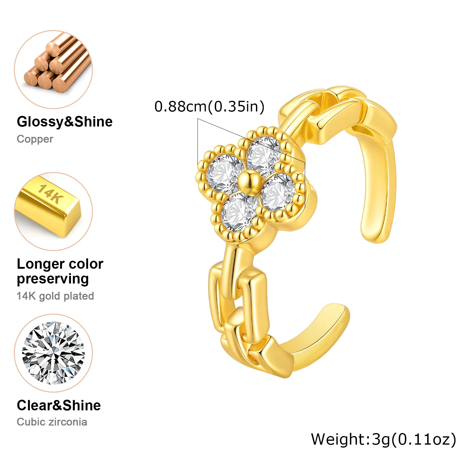 Wholesale Jewelry Classic Style Artistic Copper Zircon Plating Open Rings display picture 9
