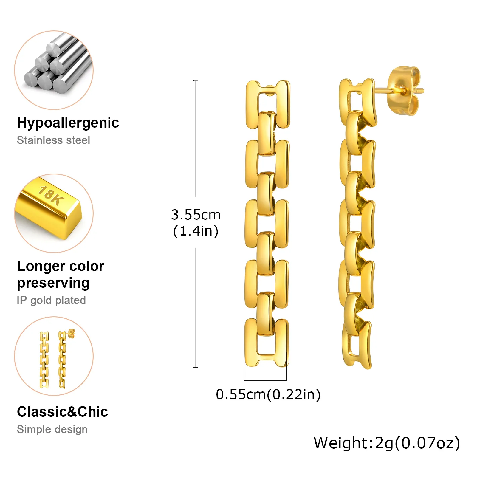Vintage Style Classic Style Geometric Plating 304 Stainless Steel 18K Gold Plated Butterfly Backs Drop Earrings display picture 11