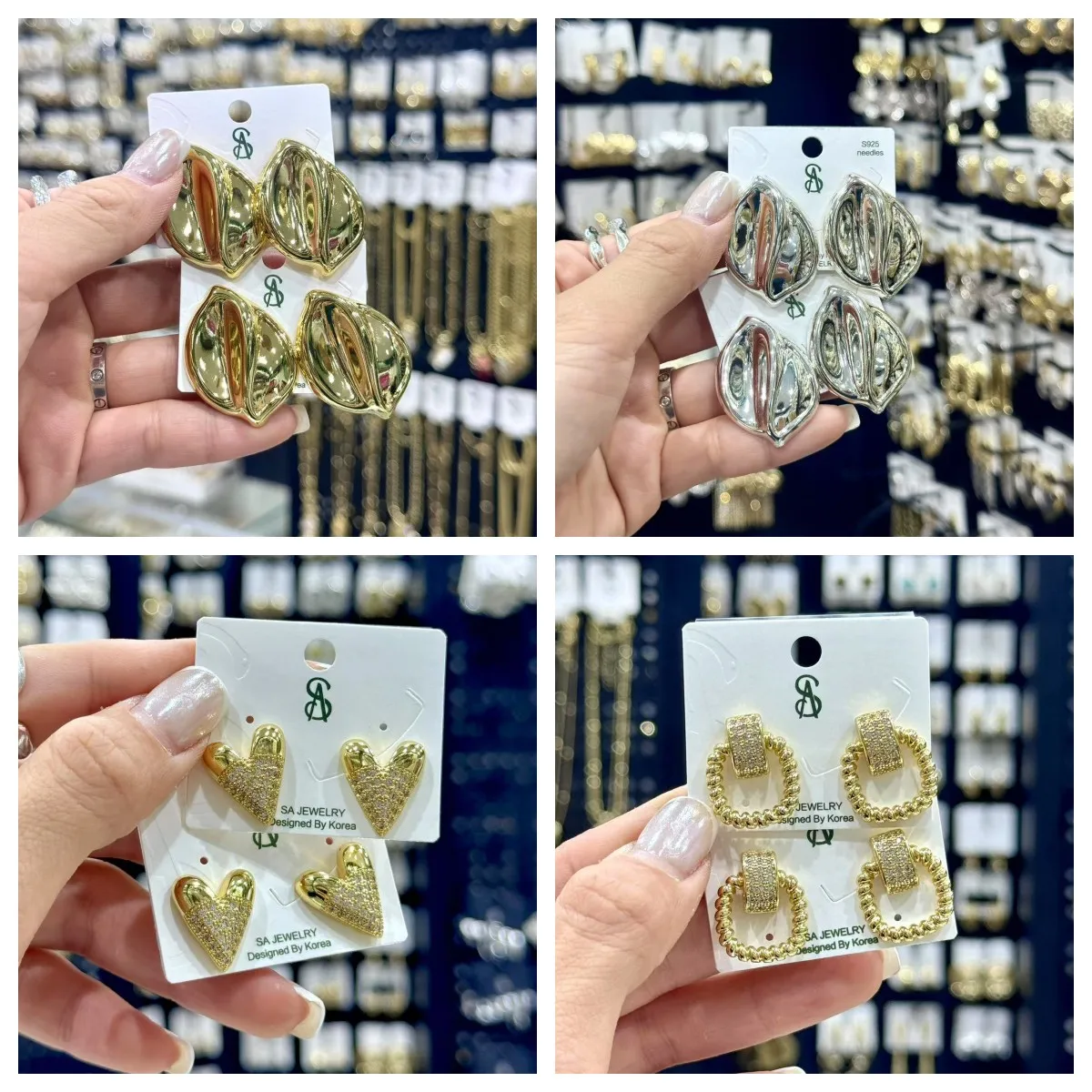 1 Pair/Package IG Style Casual Modern Style Irregular Square Heart Shape Polishing Inlay Copper Zircon 18K Gold Plated Ear Studs display picture 1