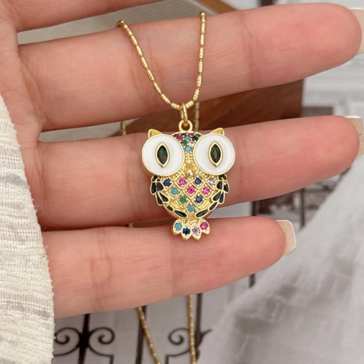 Simple Style Classic Style Animal Owl Copper Plating Inlay Zircon 18K Gold Plated Women's Pendant Necklace display picture 4