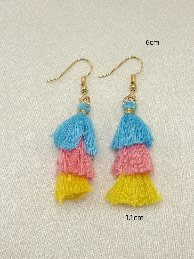 1 Pair Ethnic Style Tassel Cloth Drop Earrings display picture 1