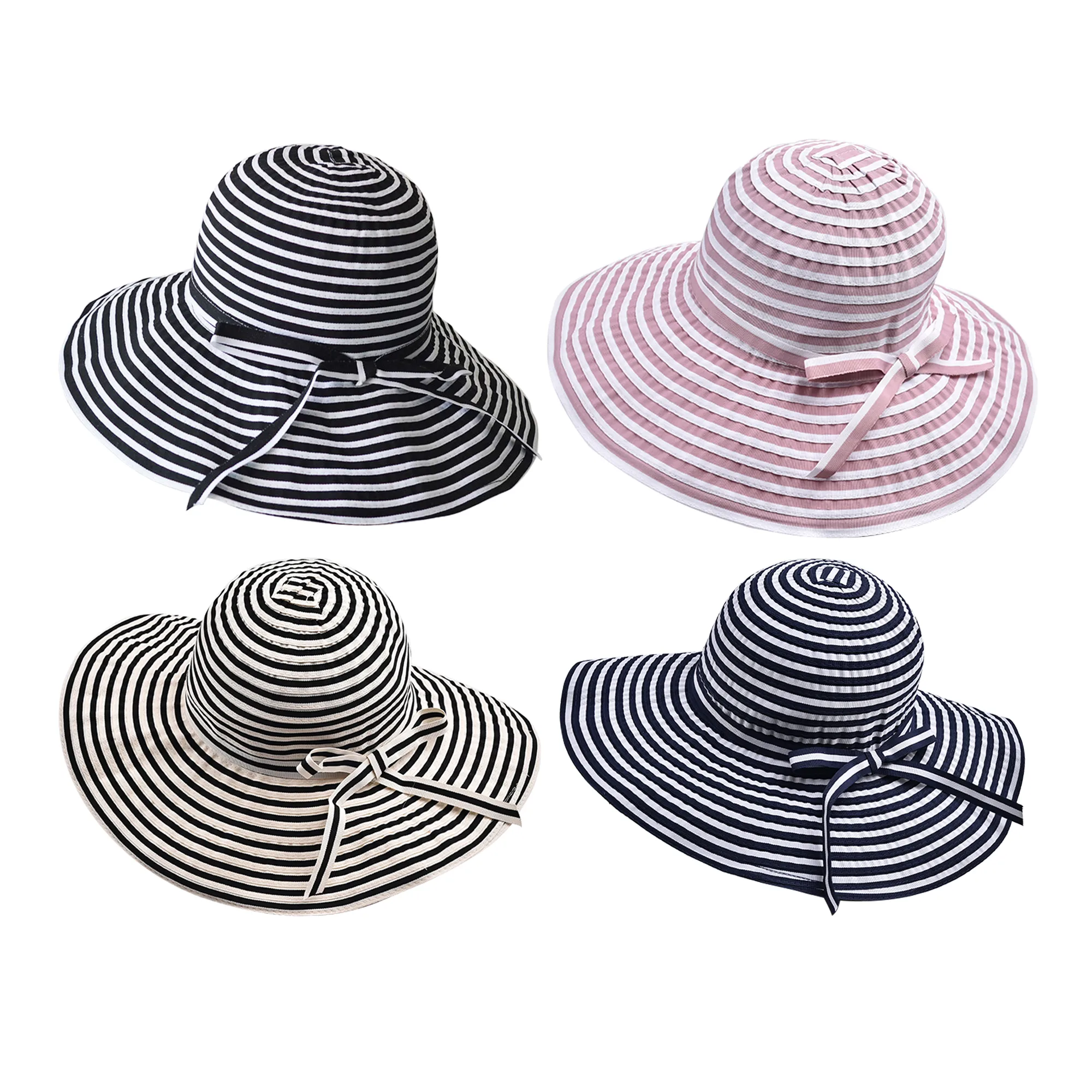 Women's Cute Sweet British Style Stripe Bowknot Big Eaves Sun Hat Bucket Hat display picture 6