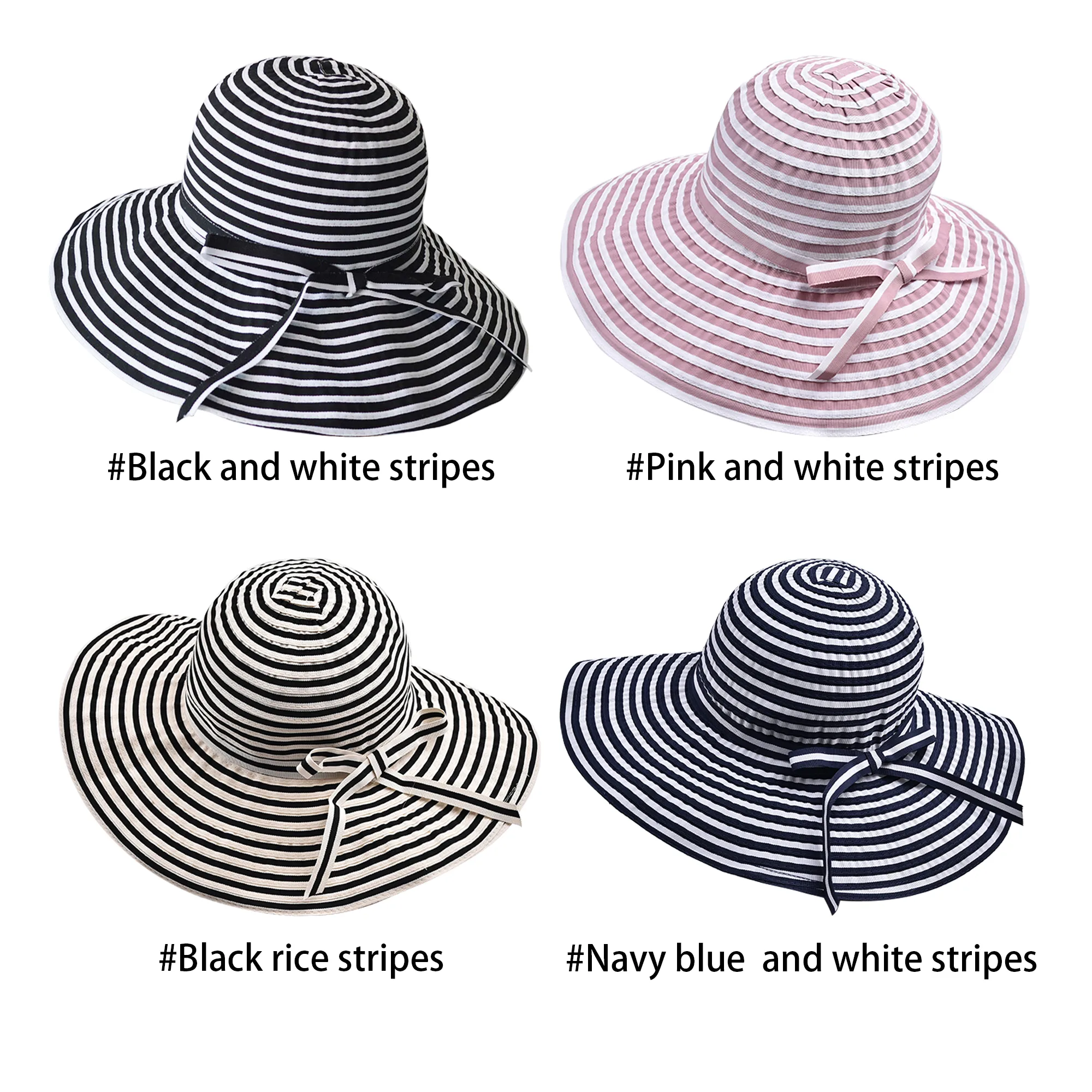 Women's Cute Sweet British Style Stripe Bowknot Big Eaves Sun Hat Bucket Hat display picture 8