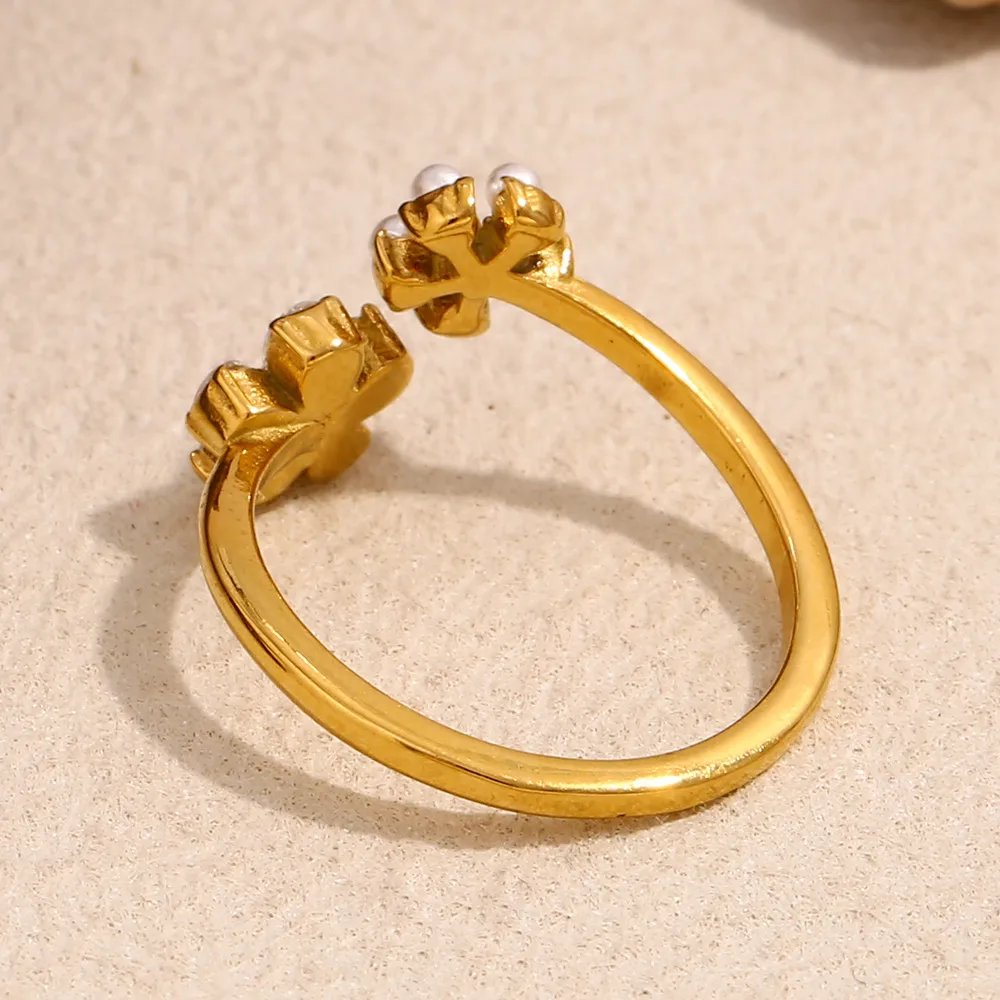 Elegant Retro Flower 304 Stainless Steel Plating Women's Open Rings display picture 5