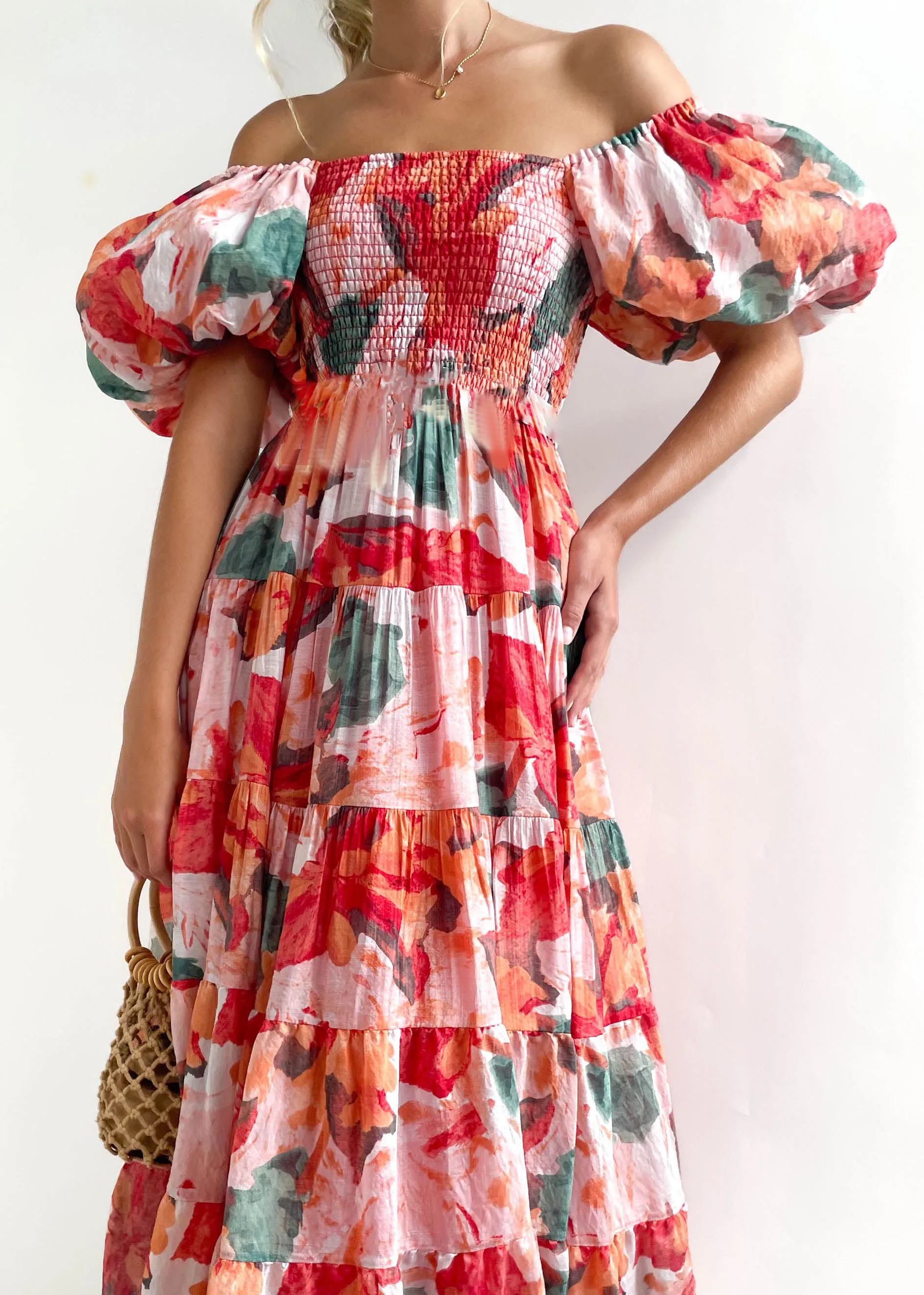 Women's Boho Dress Bohemian Boat Neck Ruffles Short Sleeve Printing Graffiti Midi Dress Daily Date display picture 12
