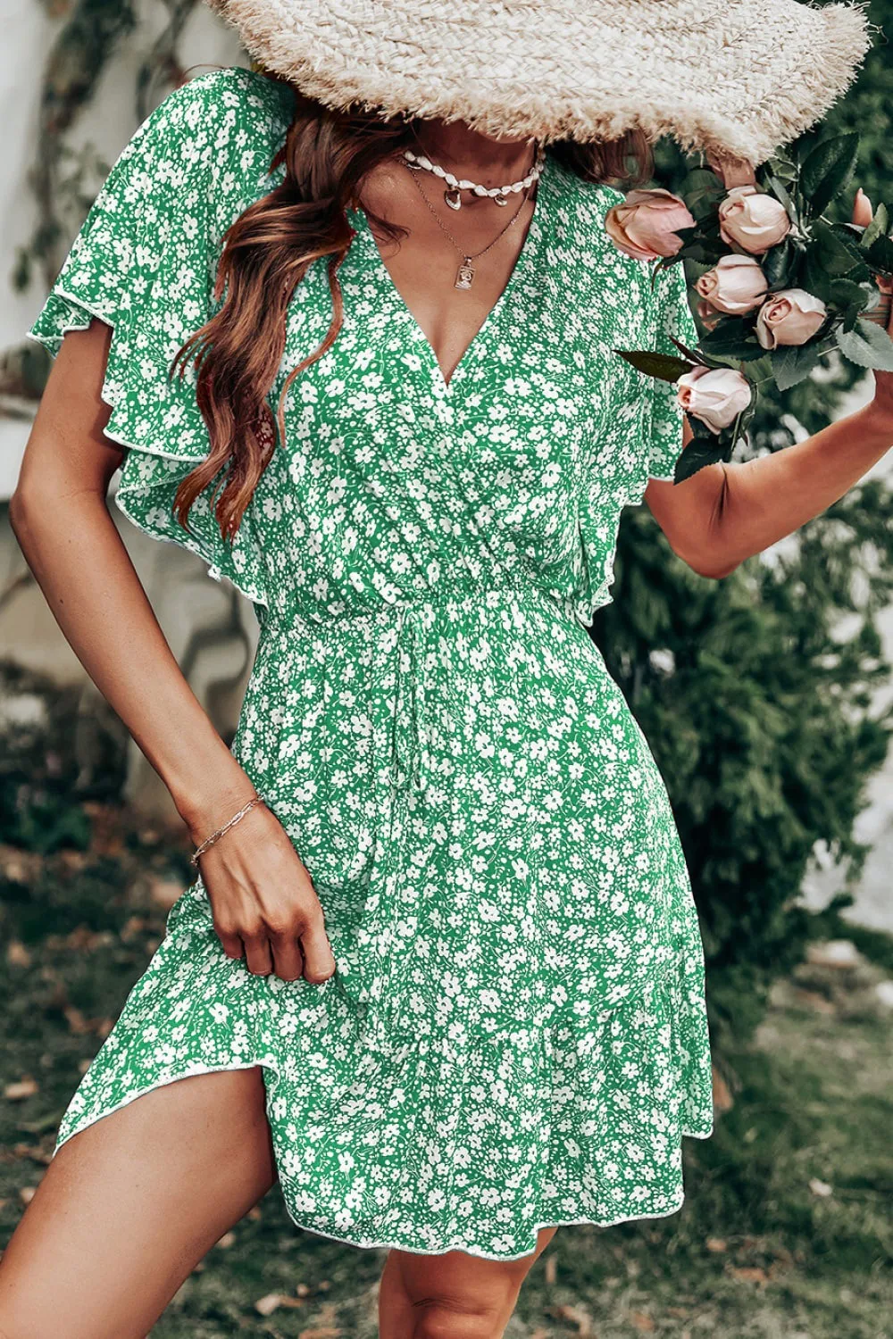 Women's Floral Dress Streetwear V Neck Short Sleeve Printing Above Knee Daily display picture 4