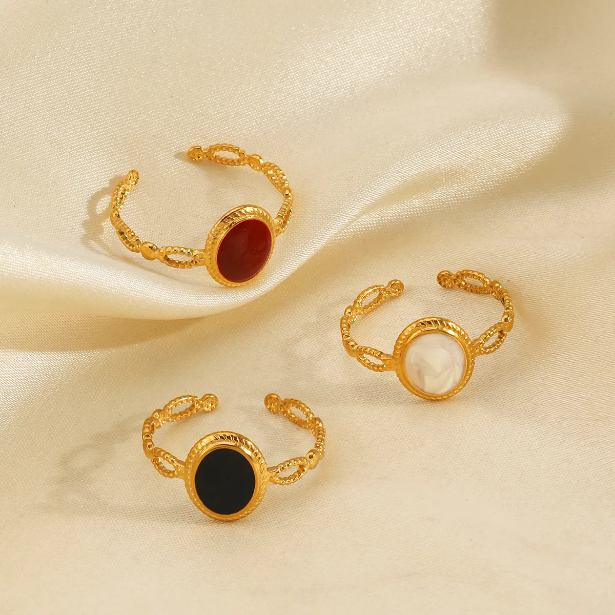 Cute Simple Style Oval 304 Stainless Steel Plating Resin 18K Gold Plated Women's Open Rings display picture 4