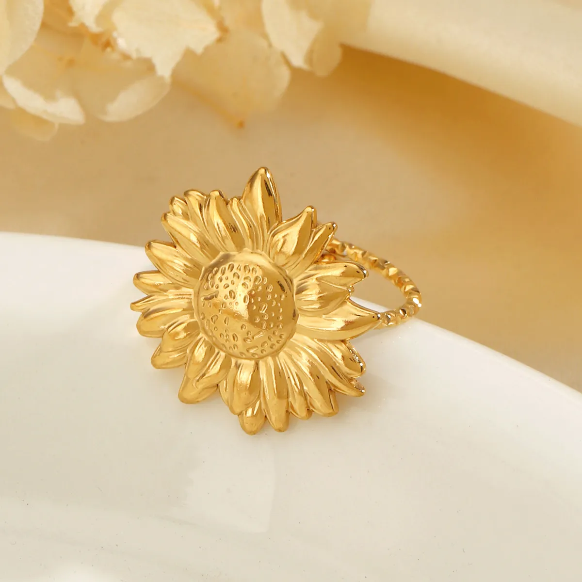 IG Style Hip-Hop Simple Style Sunflower 304 Stainless Steel Plating 18K Gold Plated Women's Open Rings display picture 1