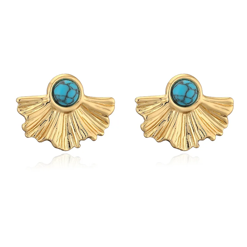 1 Pair Retro Luxurious Water Droplets Petal Fish Tail Plating Inlay 304 Stainless Steel Artificial Turquoise 18K Gold Plated Drop Earrings Ear Studs display picture 8
