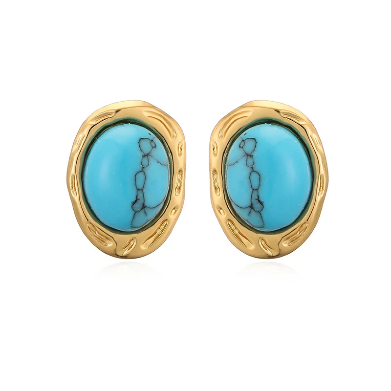 1 Pair Retro Luxurious Water Droplets Petal Fish Tail Plating Inlay 304 Stainless Steel Artificial Turquoise 18K Gold Plated Drop Earrings Ear Studs display picture 10