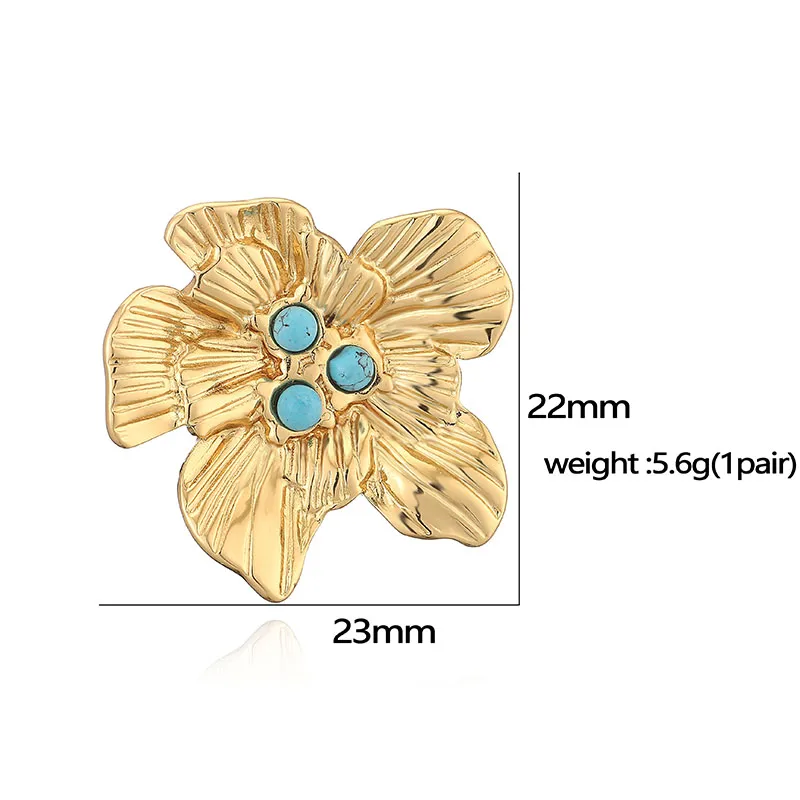 1 Pair Retro Luxurious Water Droplets Petal Fish Tail Plating Inlay 304 Stainless Steel Artificial Turquoise 18K Gold Plated Drop Earrings Ear Studs display picture 4