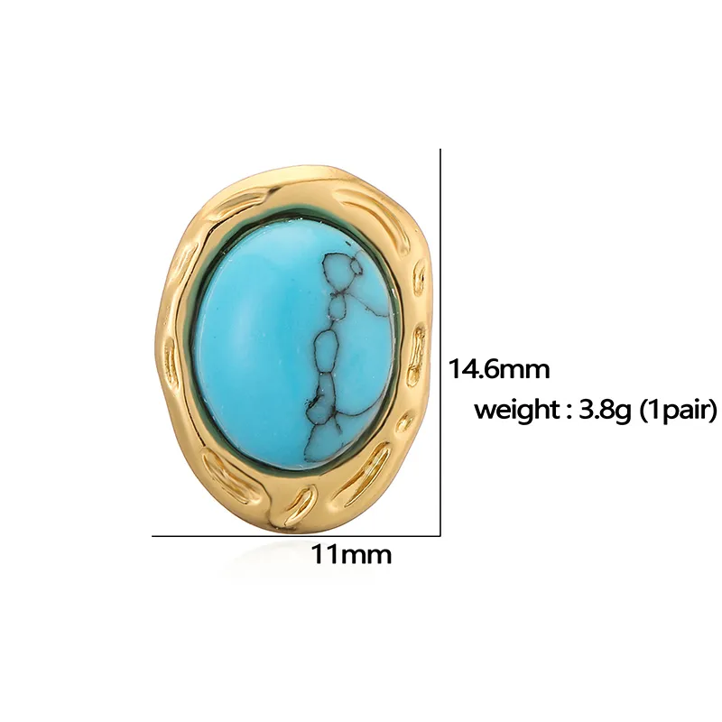 1 Pair Retro Luxurious Water Droplets Petal Fish Tail Plating Inlay 304 Stainless Steel Artificial Turquoise 18K Gold Plated Drop Earrings Ear Studs display picture 3