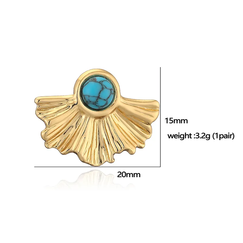 1 Pair Retro Luxurious Water Droplets Petal Fish Tail Plating Inlay 304 Stainless Steel Artificial Turquoise 18K Gold Plated Drop Earrings Ear Studs display picture 6