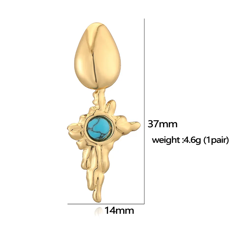 1 Pair Retro Luxurious Water Droplets Petal Fish Tail Plating Inlay 304 Stainless Steel Artificial Turquoise 18K Gold Plated Drop Earrings Ear Studs display picture 5
