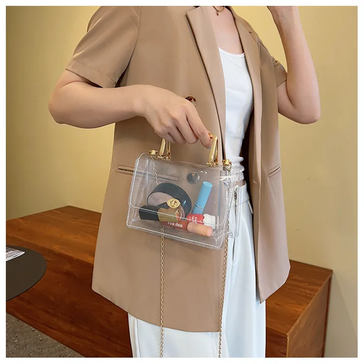 Women's PVC Solid Color Streetwear Square Lock Clasp Square Bag display picture 3