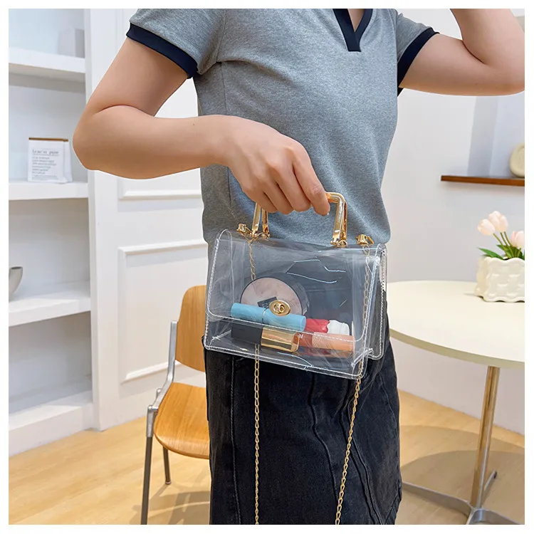 Women's PVC Solid Color Streetwear Square Lock Clasp Square Bag display picture 5
