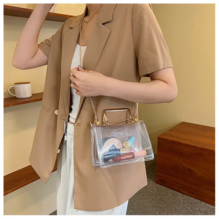 Women's PVC Solid Color Streetwear Square Lock Clasp Square Bag display picture 6