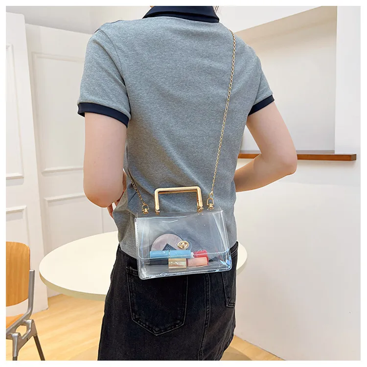 Women's PVC Solid Color Streetwear Square Lock Clasp Square Bag display picture 8