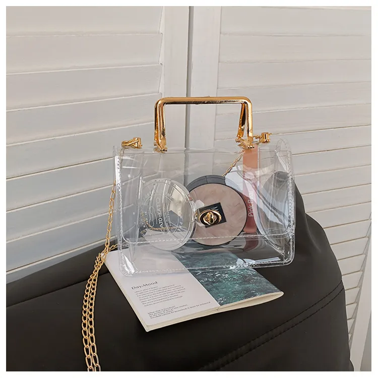Women's PVC Solid Color Streetwear Square Lock Clasp Square Bag display picture 10