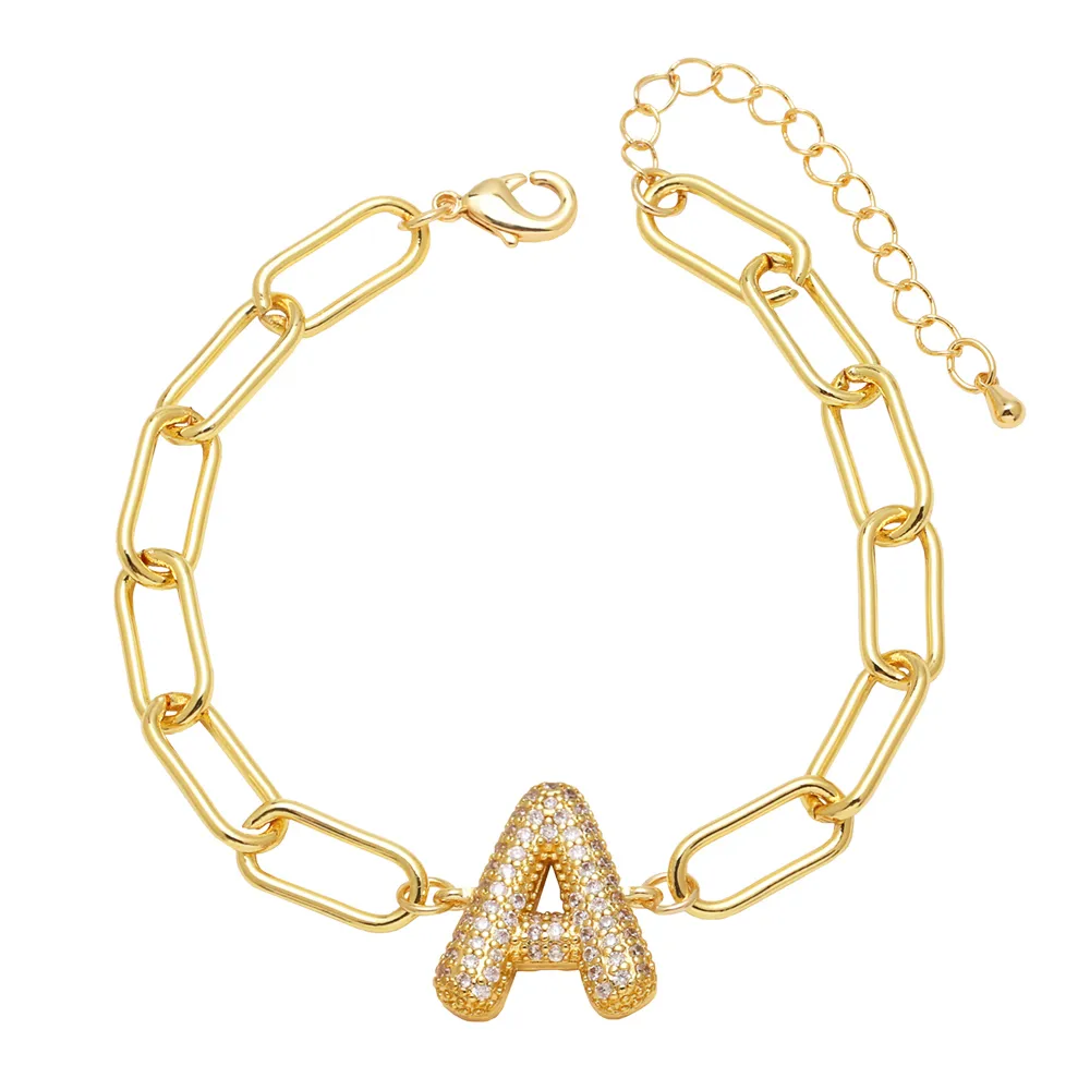 Simple Style Letter Copper Plating Inlay Zircon 18K Gold Plated Unisex Bracelets display picture 4