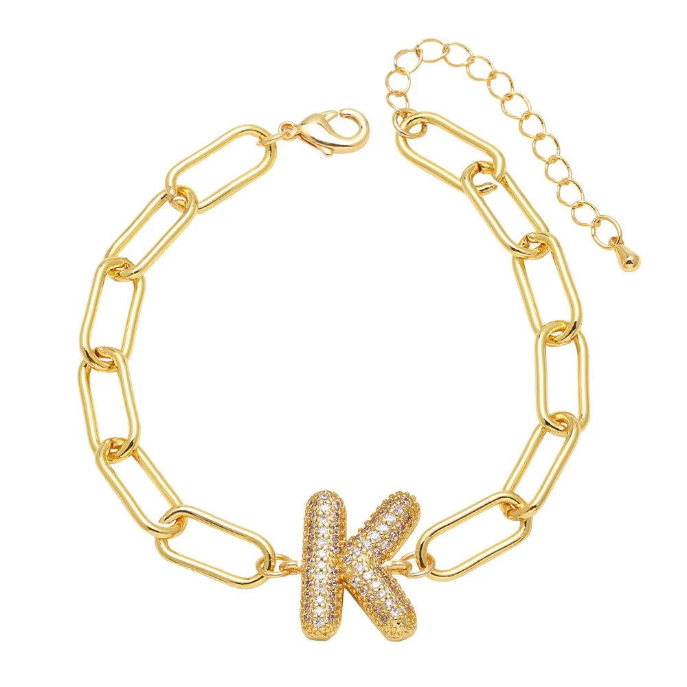 Simple Style Letter Copper Plating Inlay Zircon 18K Gold Plated Unisex Bracelets display picture 13
