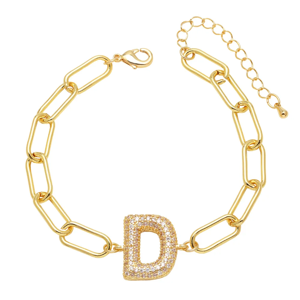 Simple Style Letter Copper Plating Inlay Zircon 18K Gold Plated Unisex Bracelets display picture 15