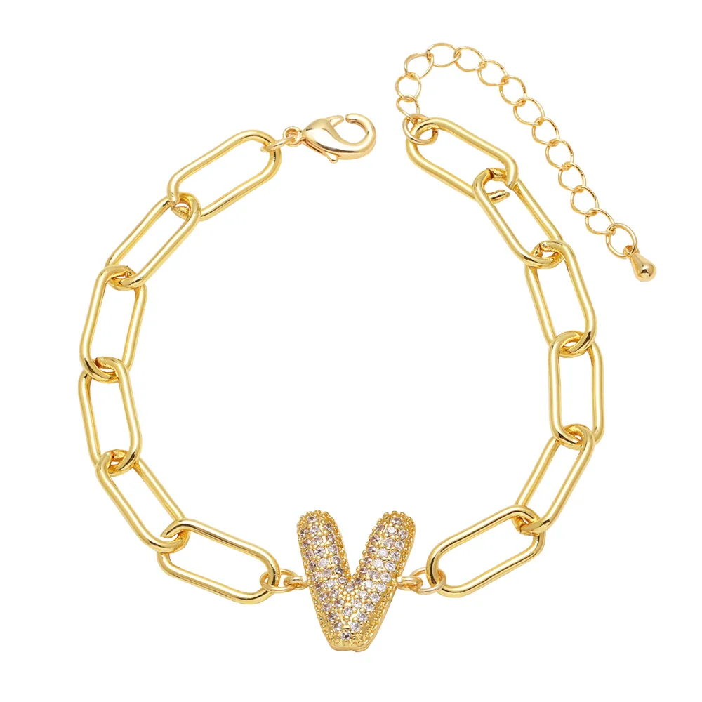 Simple Style Letter Copper Plating Inlay Zircon 18K Gold Plated Unisex Bracelets display picture 24