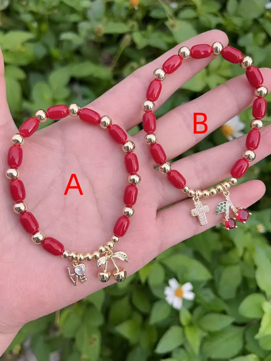 IG Style Vacation Love Cross Cherry Copper Beaded Enamel Inlay Zircon 18K Gold Plated Women's Bracelets display picture 2