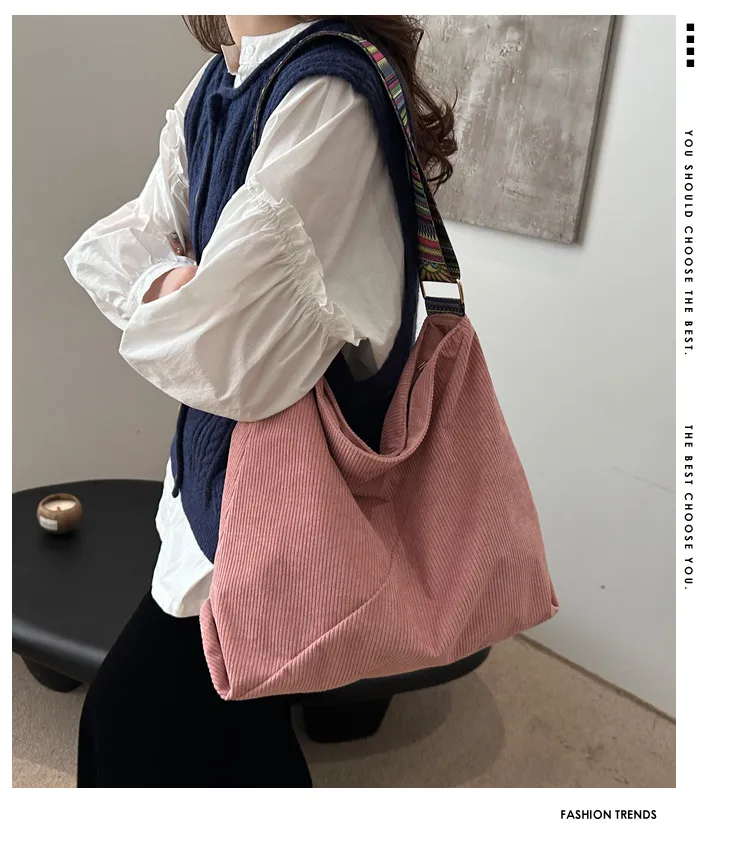 Women's Large Corduroy Solid Color Streetwear Sewing Thread Square Zipper Tote Bag display picture 1