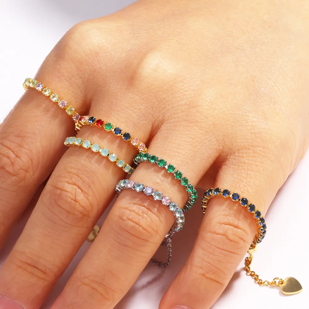 Classic Style Colorful Copper Inlay Artificial Rhinestones Glass Stone Zircon Women's Rings display picture 8
