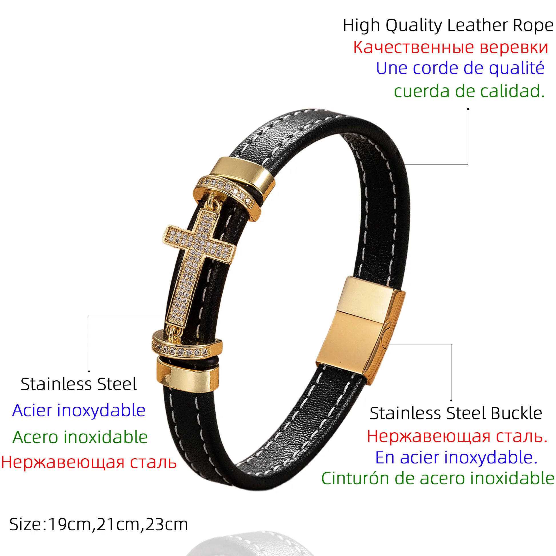 Retro Punk Simple Style Cross 316L Stainless Steel  Leather Rope Women's Men's Bracelets display picture 10