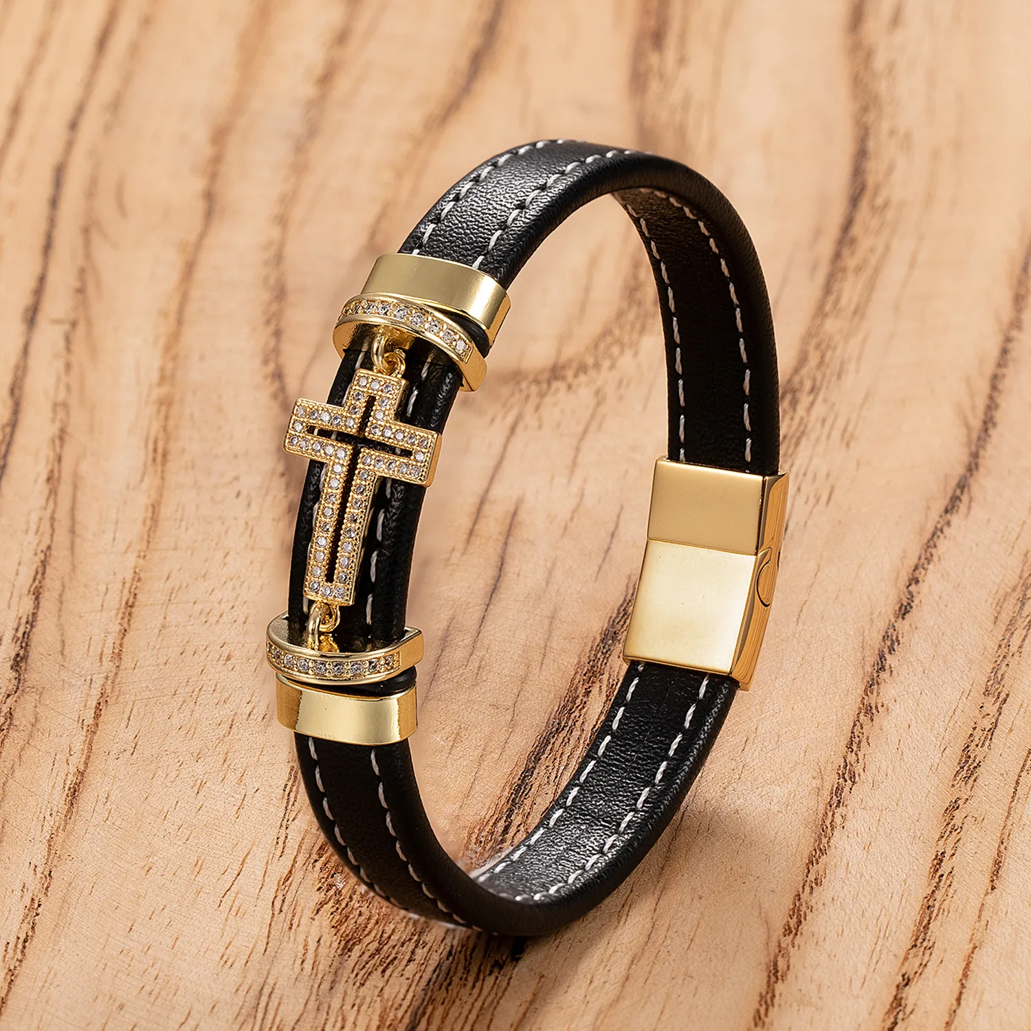 Retro Punk Simple Style Cross 316L Stainless Steel  Leather Rope Women's Men's Bracelets display picture 9