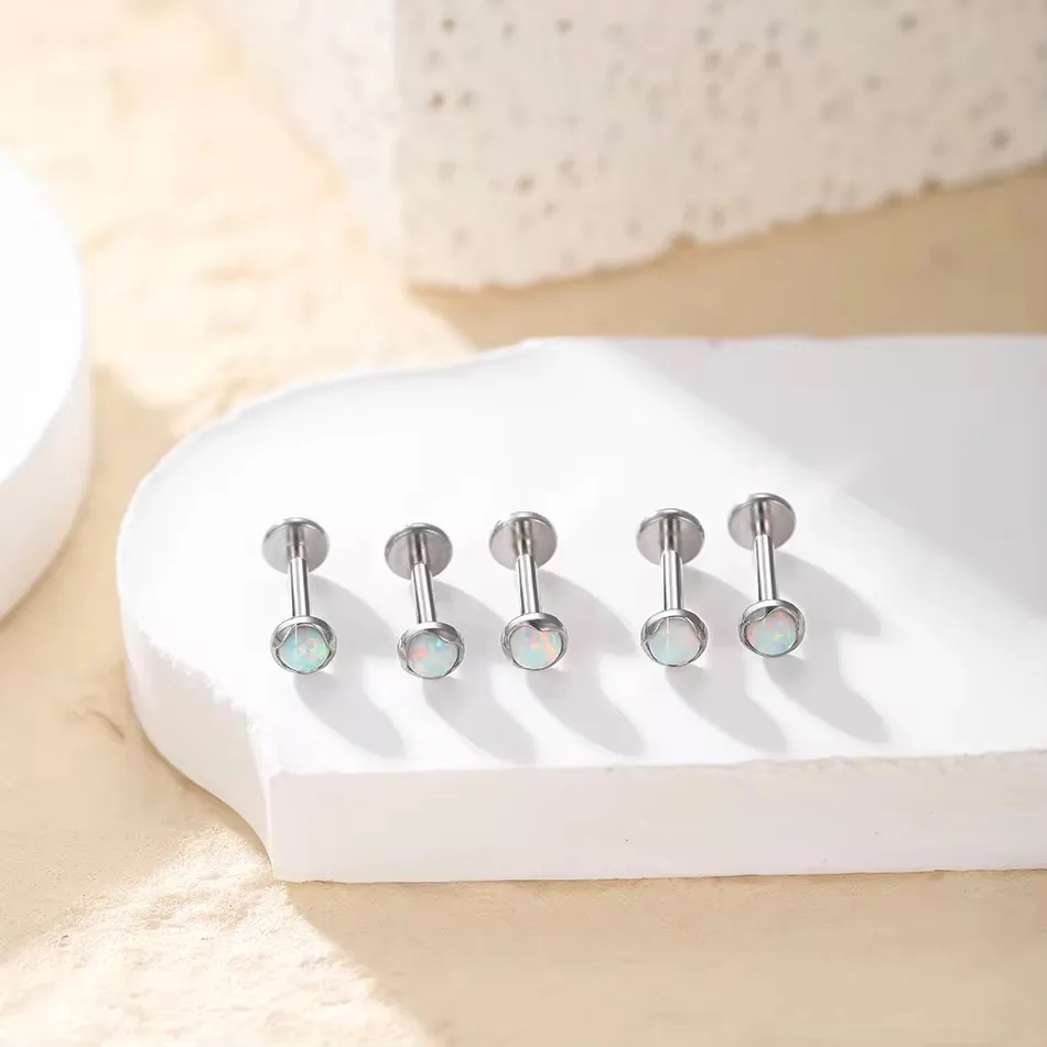 Modern Style Classic Style Heart Shape Titanium Alloy Inlay Opal Unisex Lip Stud Ear Studs display picture 3